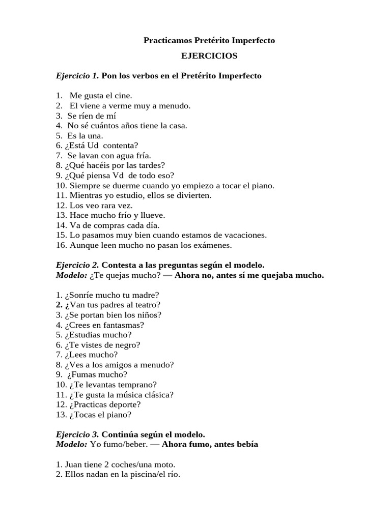 Ejercicios de Pretérito Imperfecto | PDF
