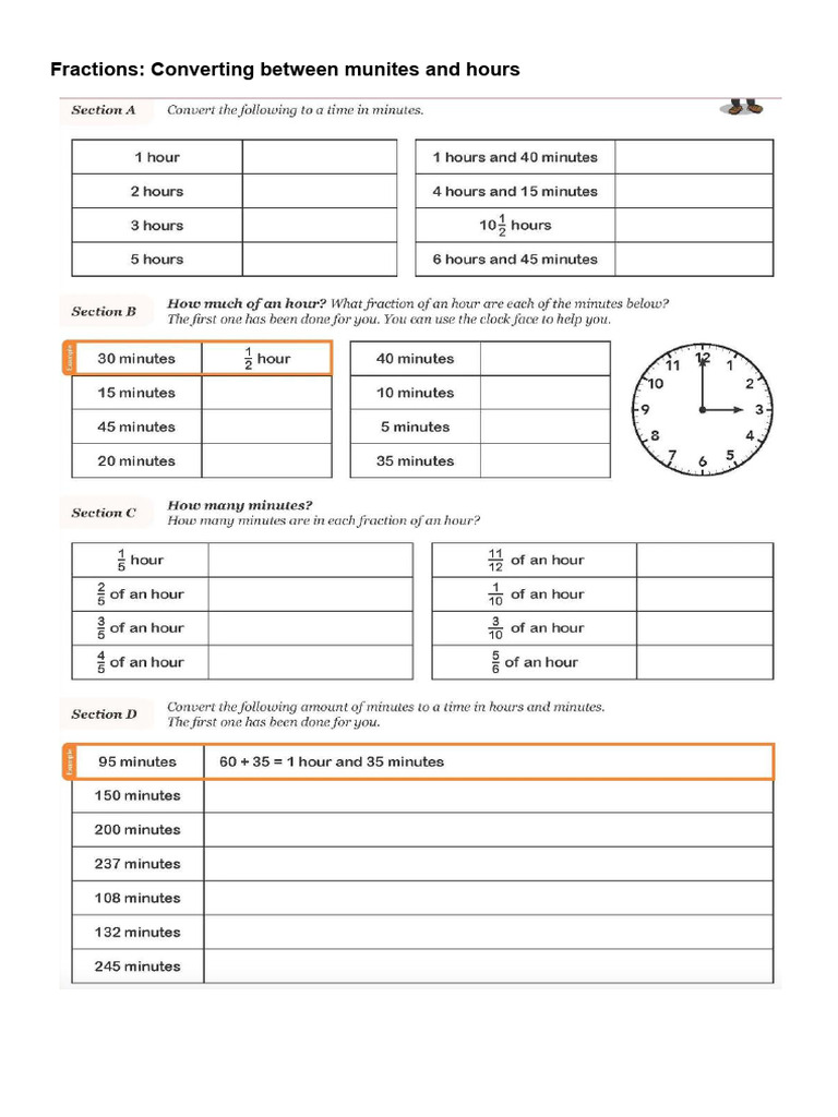 Fractions - Converting Between Munites and Hours | PDF