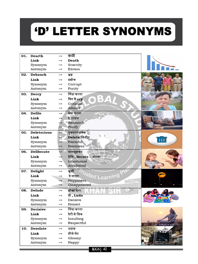 Synonyms and Antonyms for 'D' Words | PDF | Lexicology | Lexical Semantics