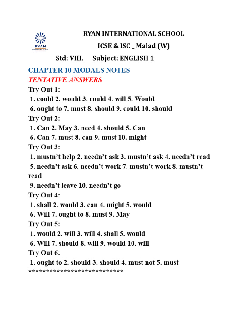 Ws Notes CHP 10 Modals Viii | PDF