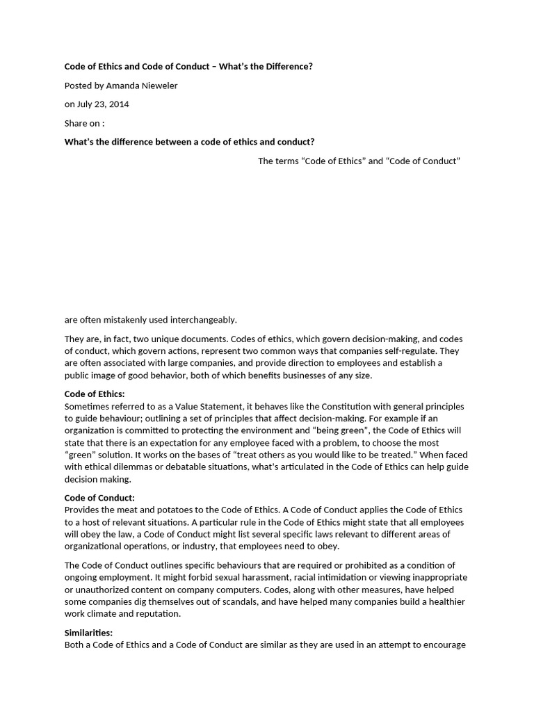 Code of Ethics and Code of Conduct | PDF | Behavior | Decision Making