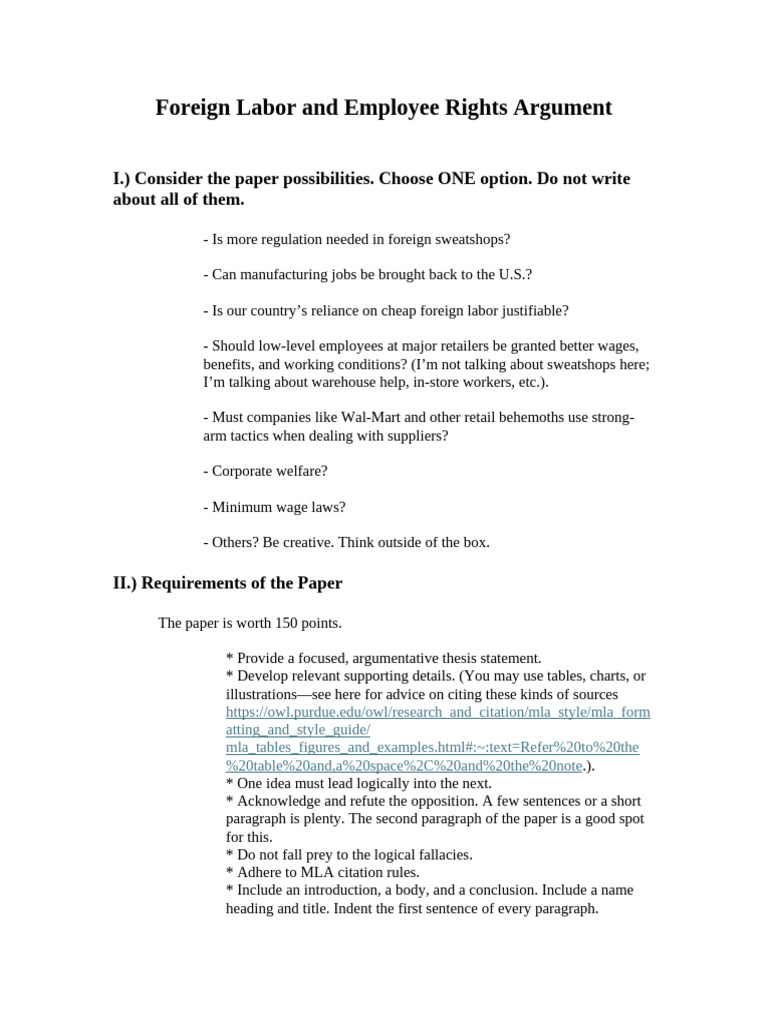 Foreign Labor Rights: An Argumentative Analysis | PDF | Sweatshop | Walmart