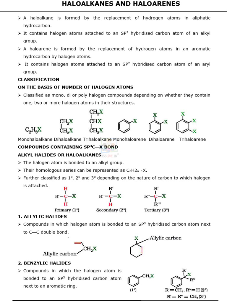 Haloalkanes and Haloarenes Overview | PDF | Chemical Reactions | Isomer