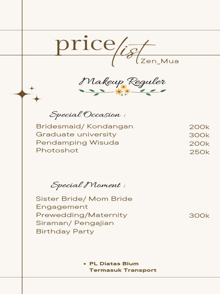 Makeup Services Price List & Terms | PDF