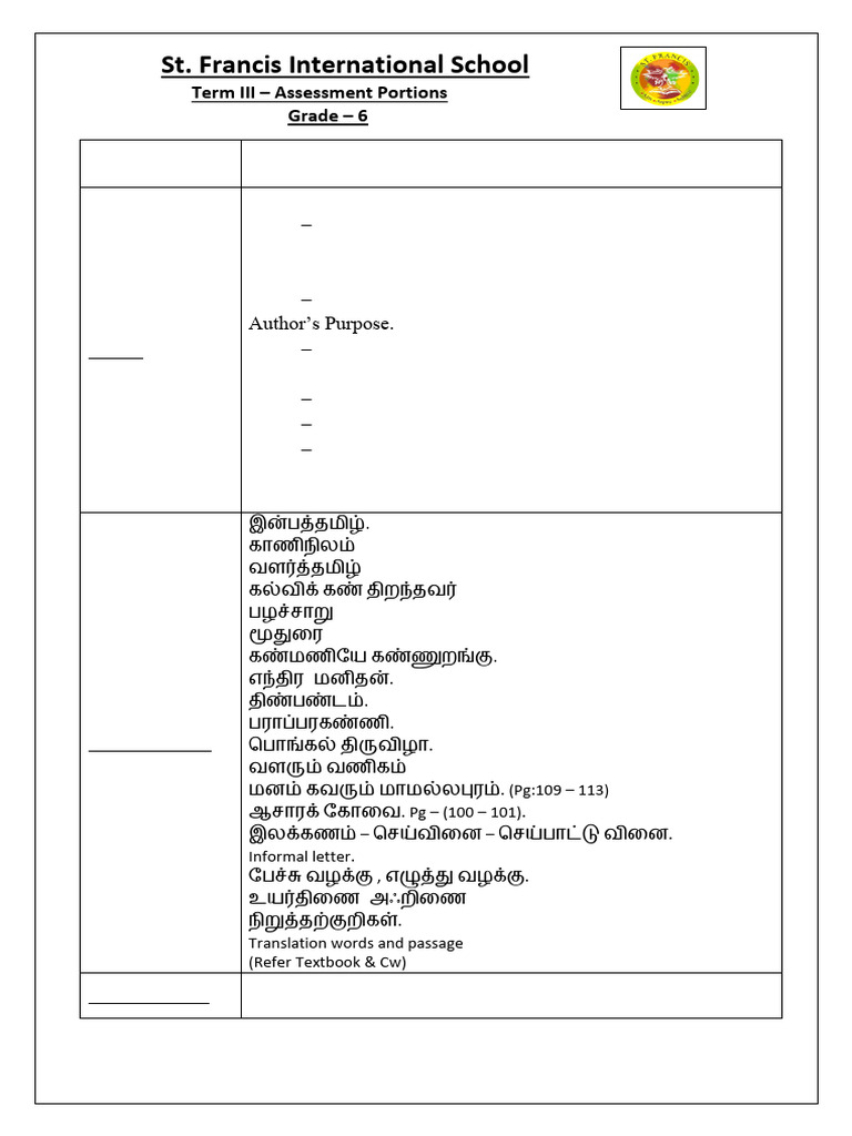 Grade 6 Term III Assessment Guide | PDF | Phrase | Syntax