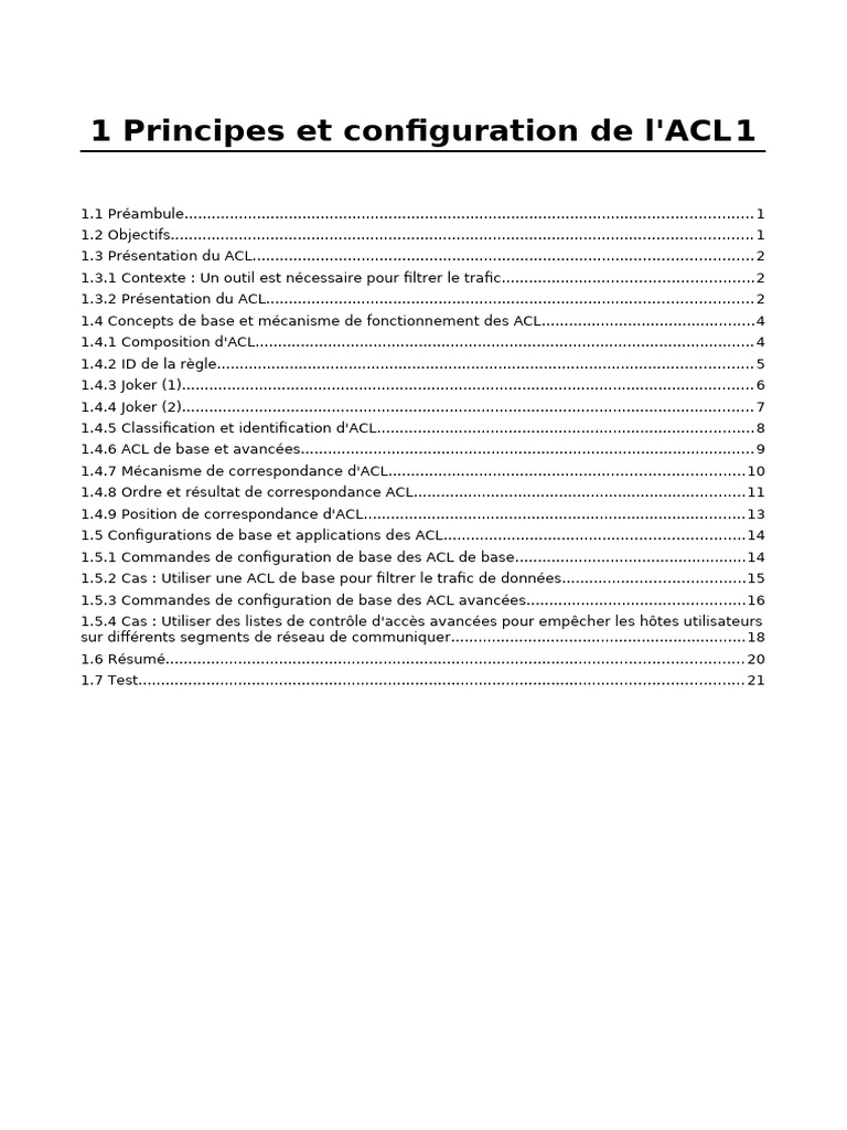 Principes et configuration des ACL | PDF | Protocoles Internet | Adresse IP