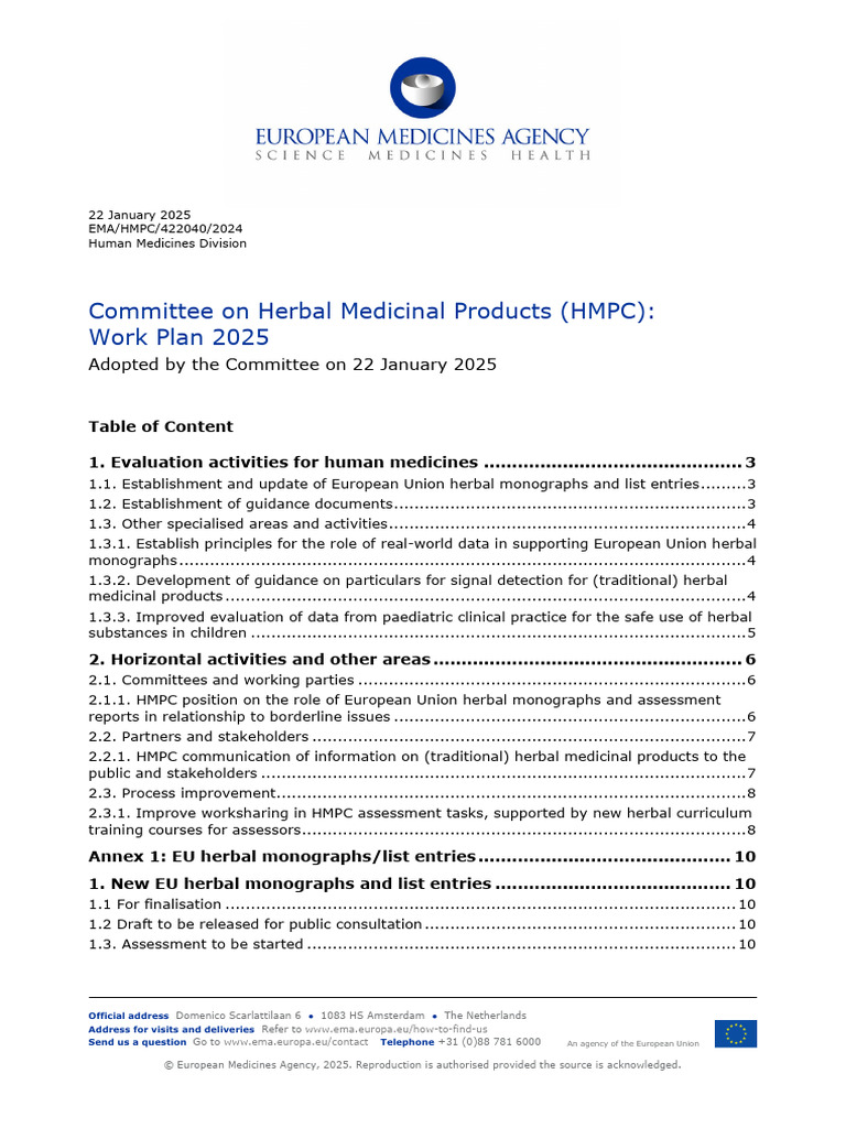 HMPC Work Plan 2025 Overview | PDF | Pharmacovigilance | European Union