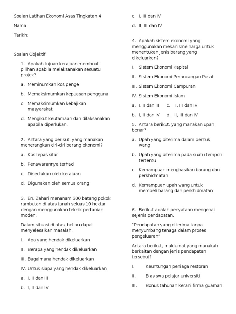 Soalan Latihan Ekonomi Asas Tingkatan 4 Pdf