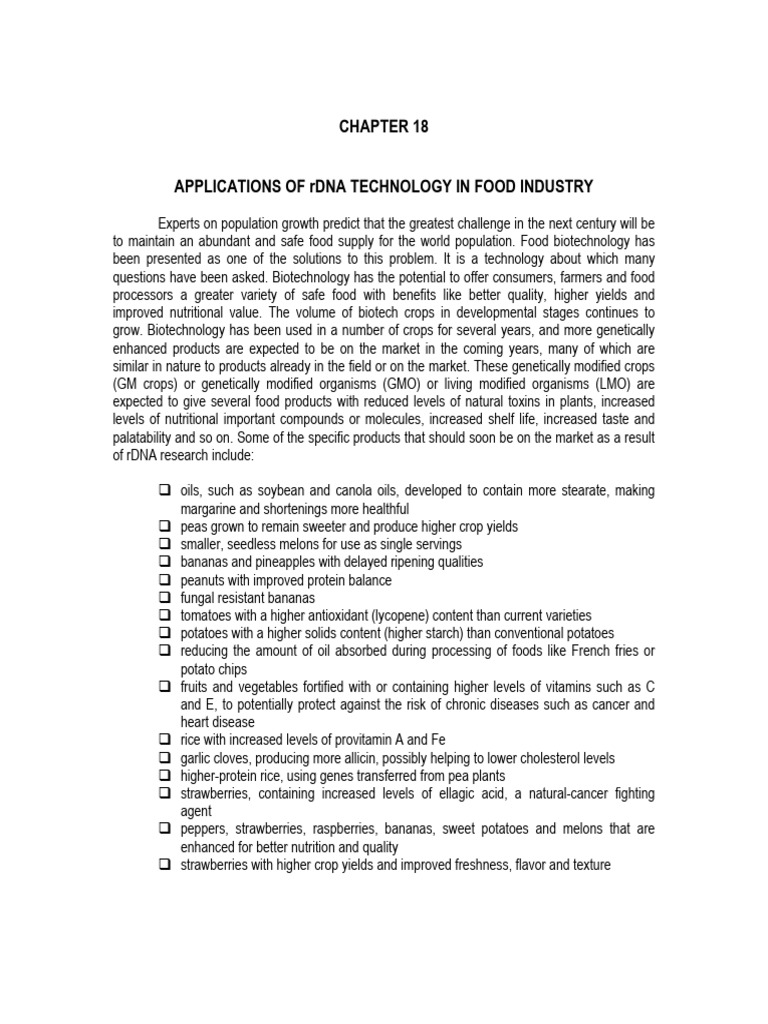 APPLICATIONS OF rDNA TECHNOLOGY IN FOOD INDUSTRY | PDF | Starch ...