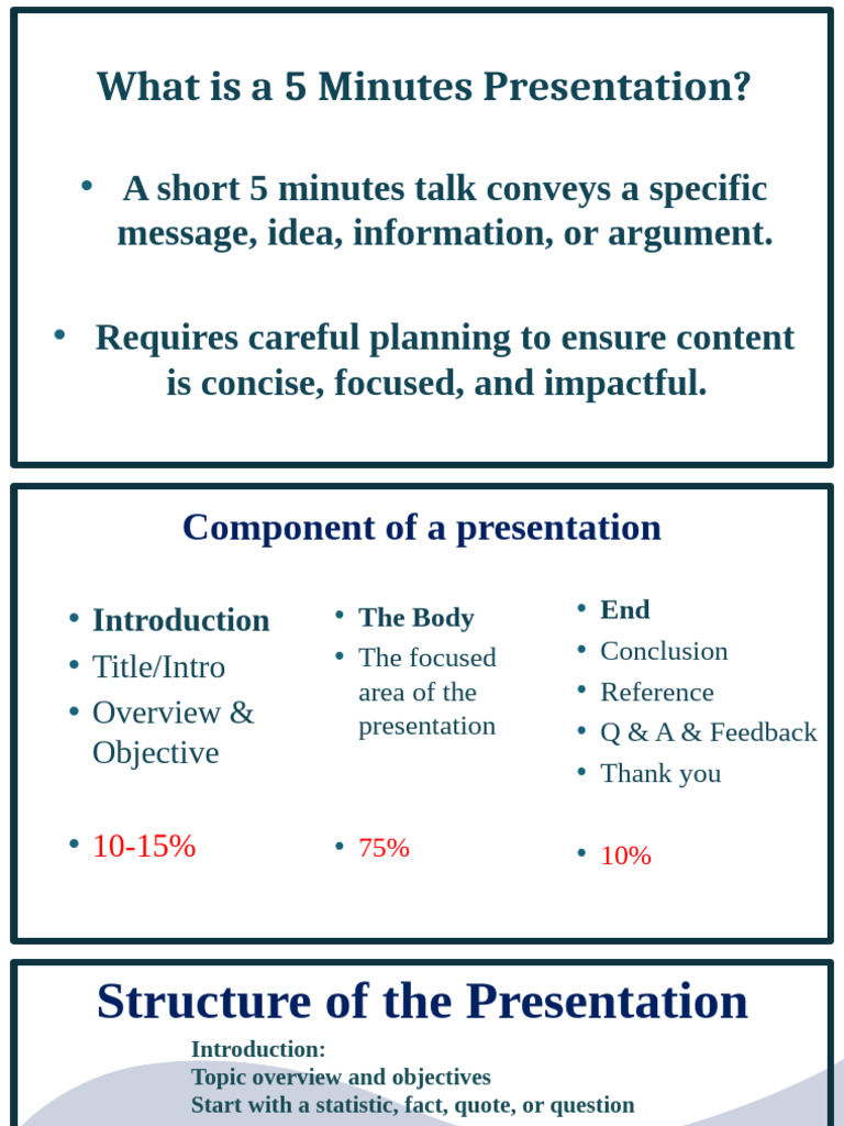 5-Minute Presentation Structure Guide | PDF | Information | Communication