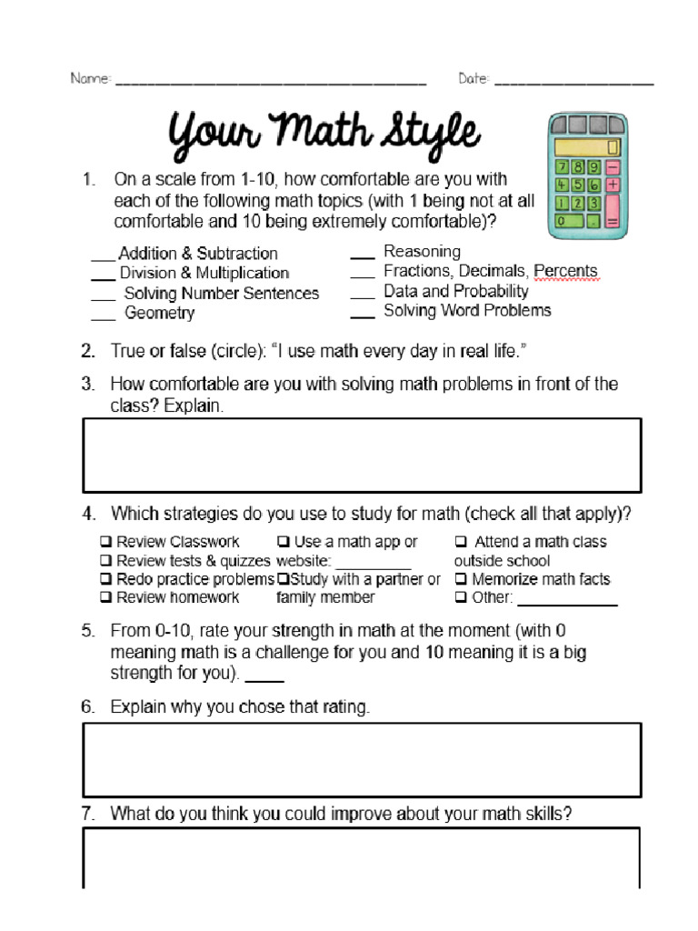 BOY Math Style Survey | PDF