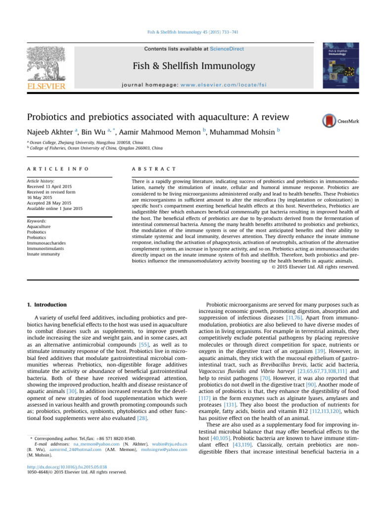 Probiotics and Prebiotics Associated With Aquaculture-A Review | PDF ...
