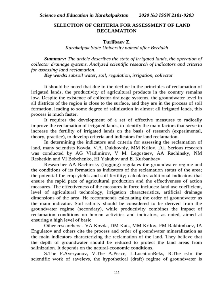 3. Selection of Criteria for Assessment of Land Reclamation-QMU Journal ...
