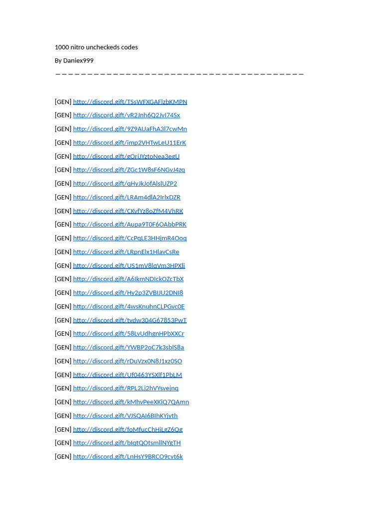 1000 Nitro Unchecked Codes List | PDF