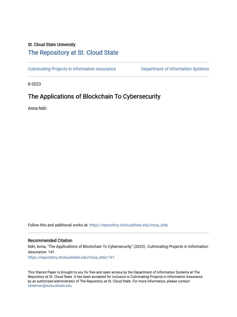 The Applications of Blockchain To Cybersecurity | PDF | Internet Of ...