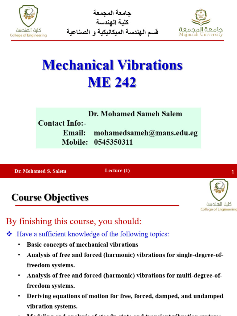 Mechanical Vibrations Course Overview | PDF | Oscillation | Motion ...