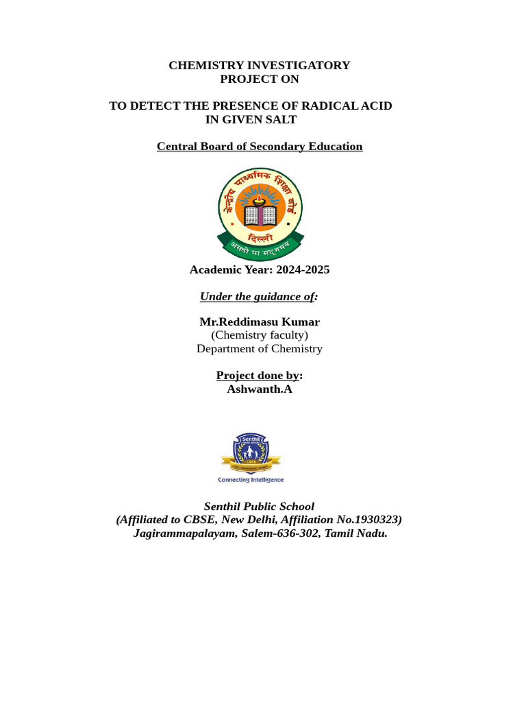 Detecting Acid Radicals in Salts | PDF | Chlorine | Sulfuric Acid
