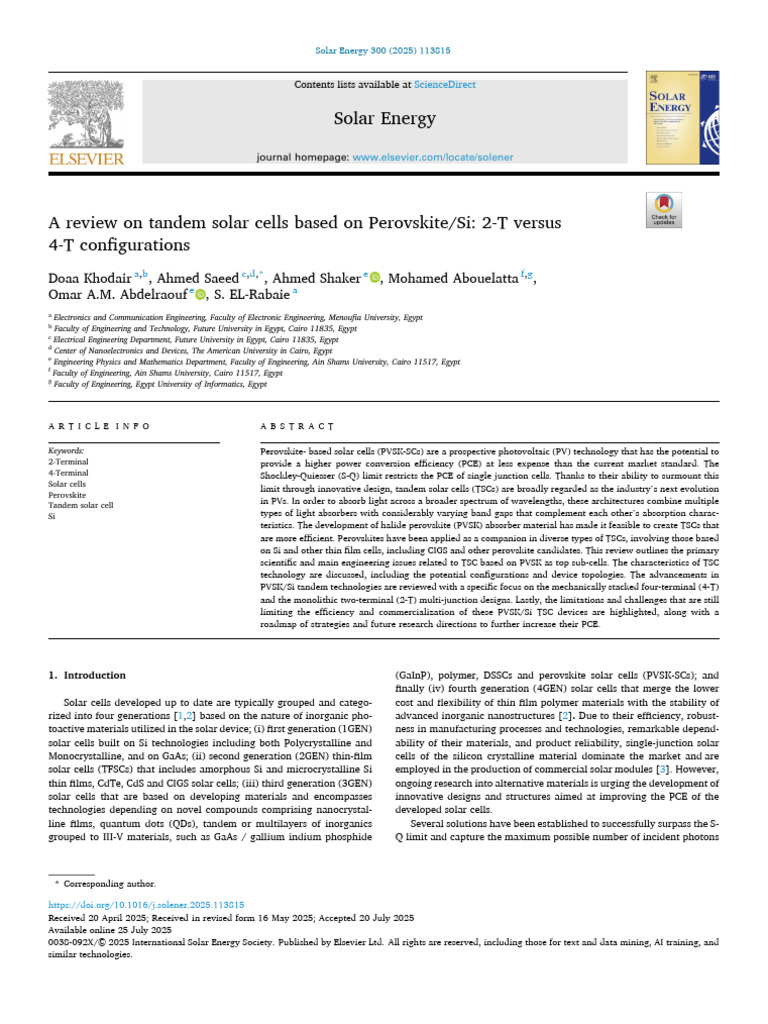 1 s2.0 S0038092X2500578X Main | PDF | Solar Cell | Thin Film Solar Cell