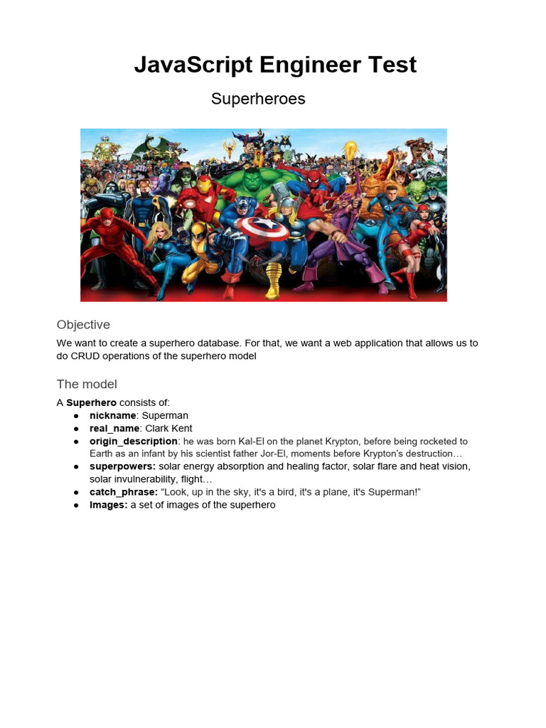 Superhero Database Web App Test | PDF