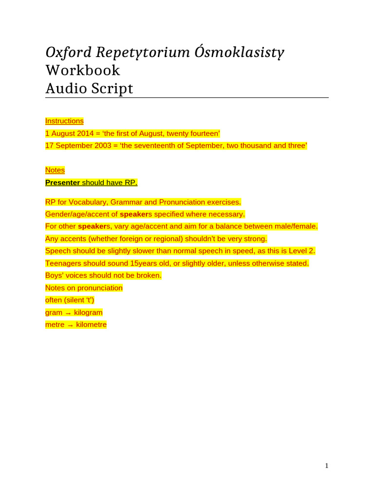 Oxford Repetytorium Ósmoklasisty Audio Script | PDF | Accent ...
