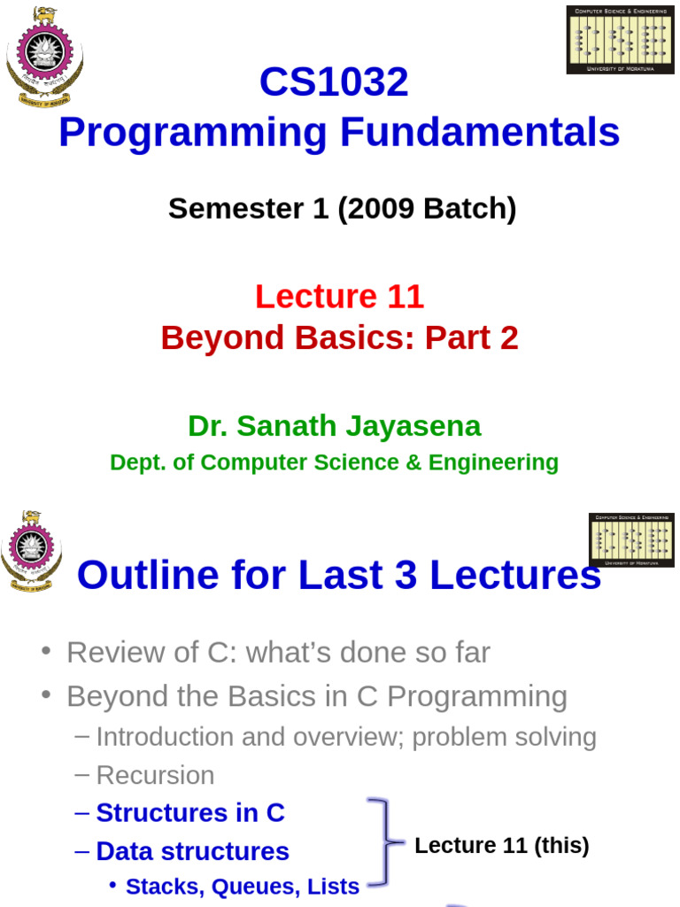 CS1032 Lecture-11 Data Structures | PDF | Pointer (Computer Programming ...