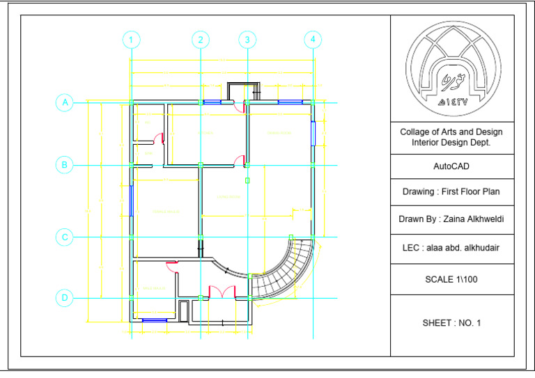 First Floor Plan Drawing in AutoCAD | PDF | Interior Design ...
