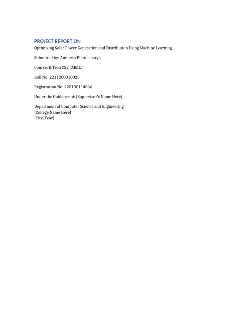 Solar Power Optimization Compact Report | PDF