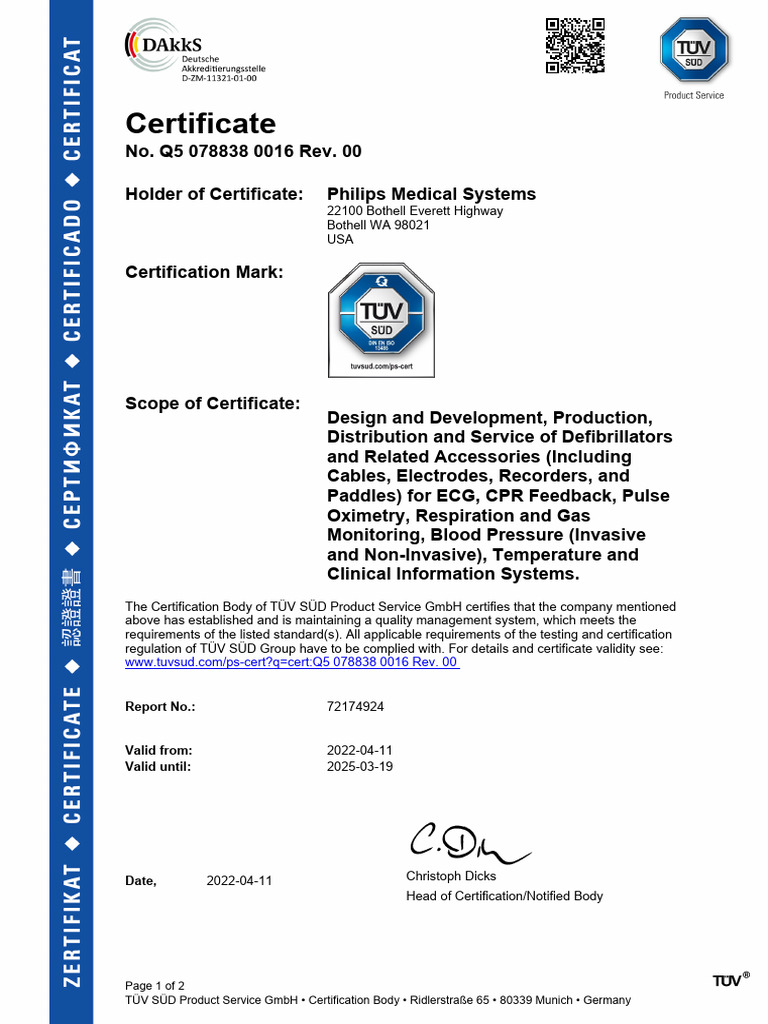 Philips Defibrillator Certification Details | PDF | Cardiopulmonary ...