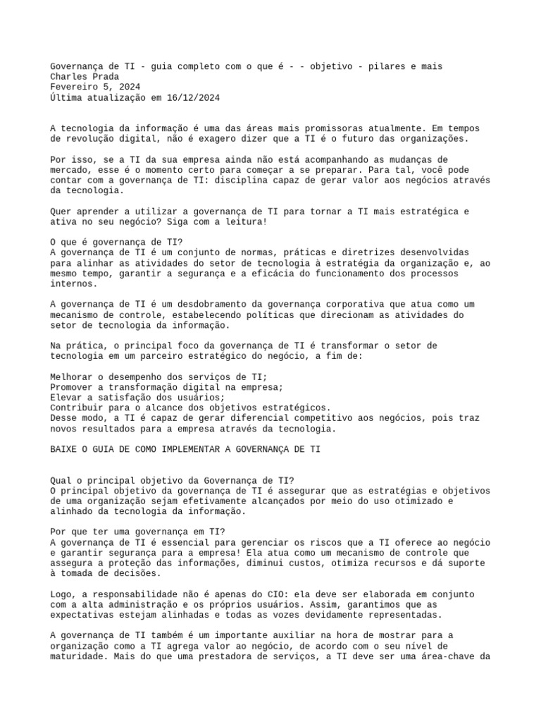 Guia Completo sobre Governança de TI | PDF | Cobit | Itil