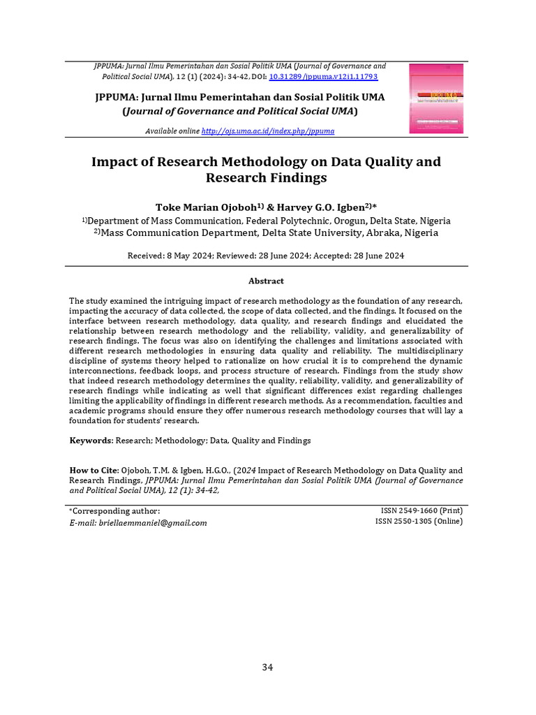 Edit Ojoboh Impact of Research Methodology Editauthor | PDF ...