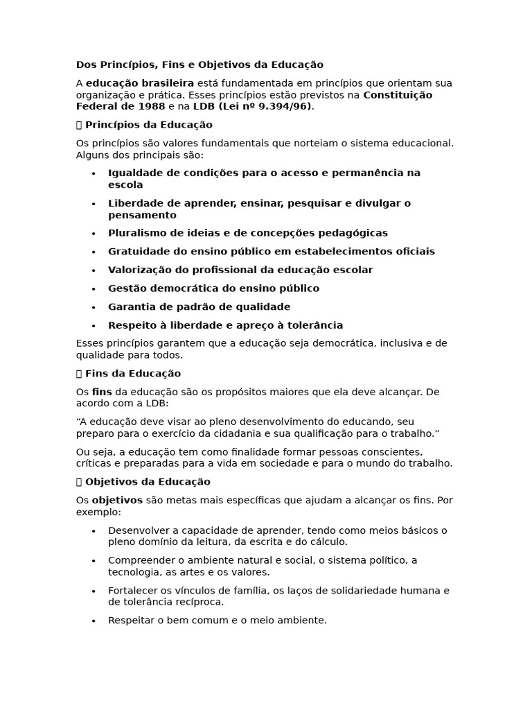 Princípios e Fins da Educação Brasileira | PDF | Pedagogia | Democracia