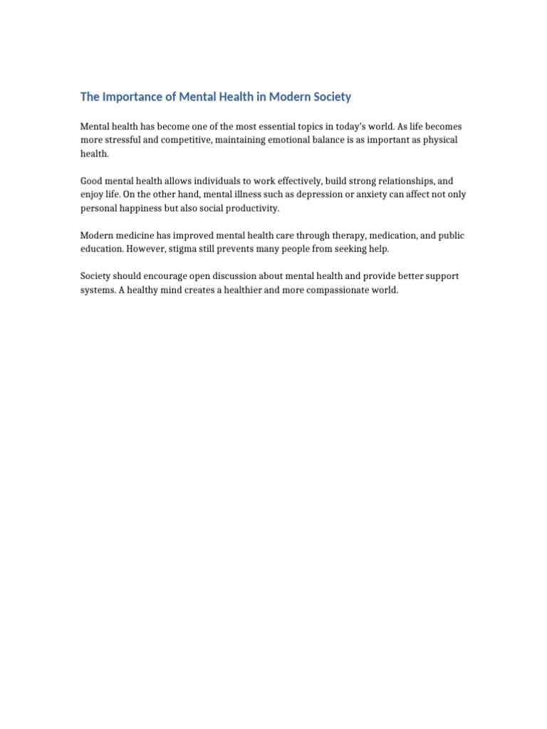 The Importance of Mental Health in Modern Society | PDF