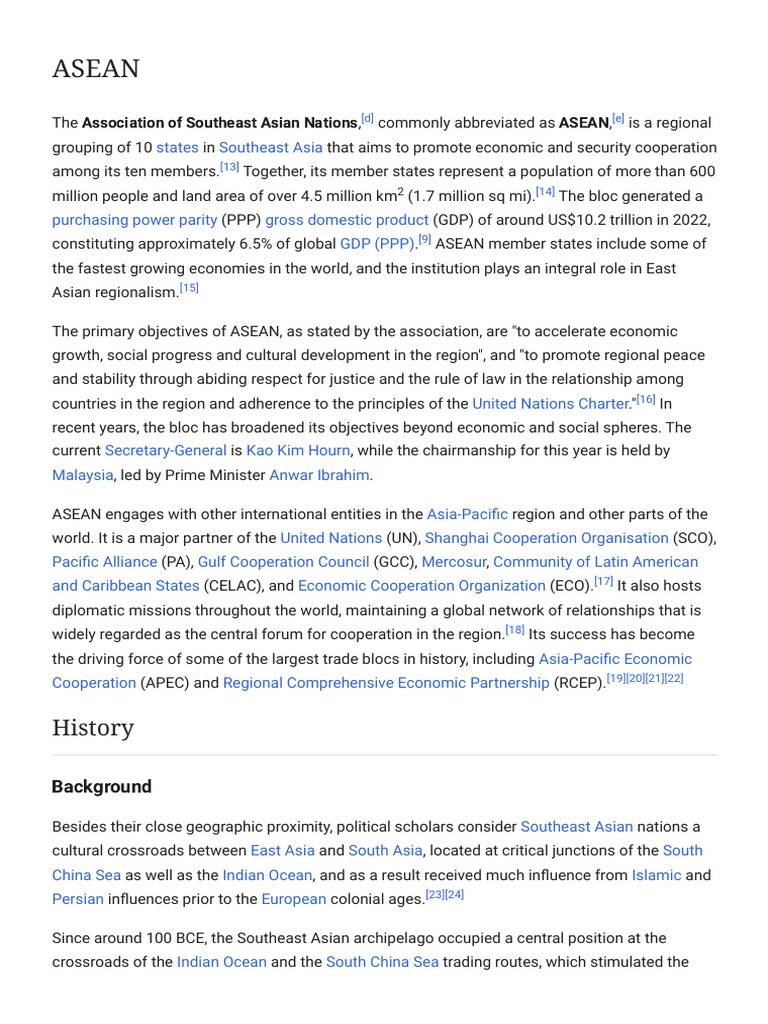 ASEAN - Wikipedia | PDF | Asean Free Trade Area | Southeast Asia