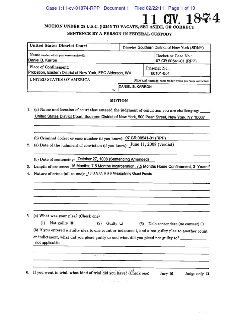 MOTION To Vacate, Set Aside or Correct Sentence (28 U.S.C. 2255) | PDF