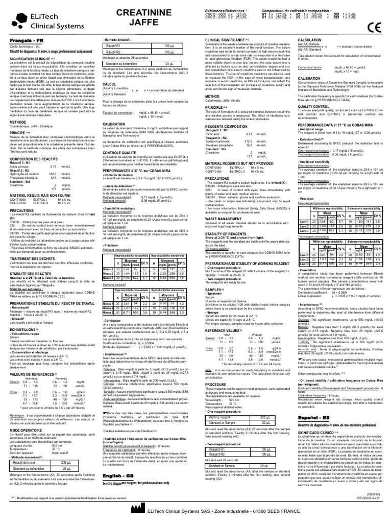 Dosage de la créatinine par méthode Jaffe | PDF | Créatinine