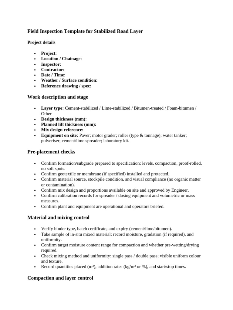 Road Layer Inspection Template | PDF