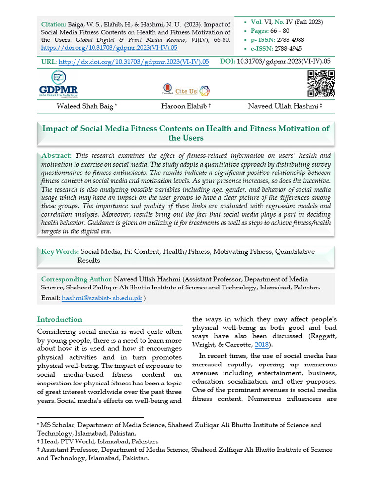 Impact of Social Media Fitness Contents On Health | PDF | Focus Group ...