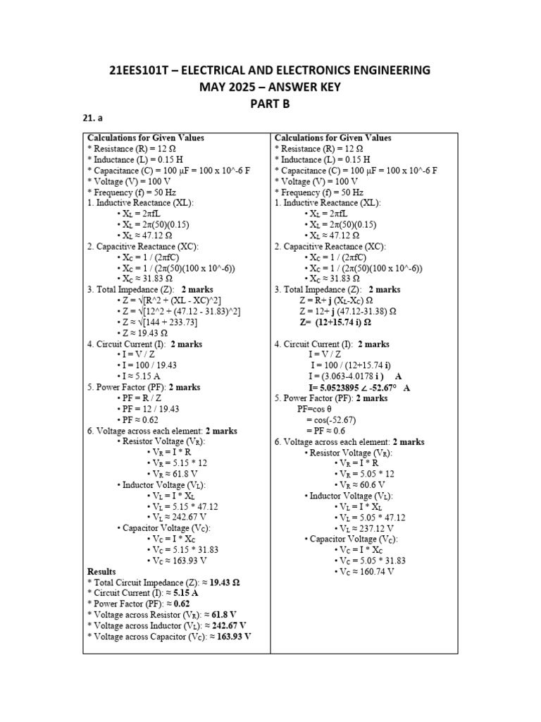 Electrical Engineering Answer Key May 2025 | PDF | Rectifier | Electric ...
