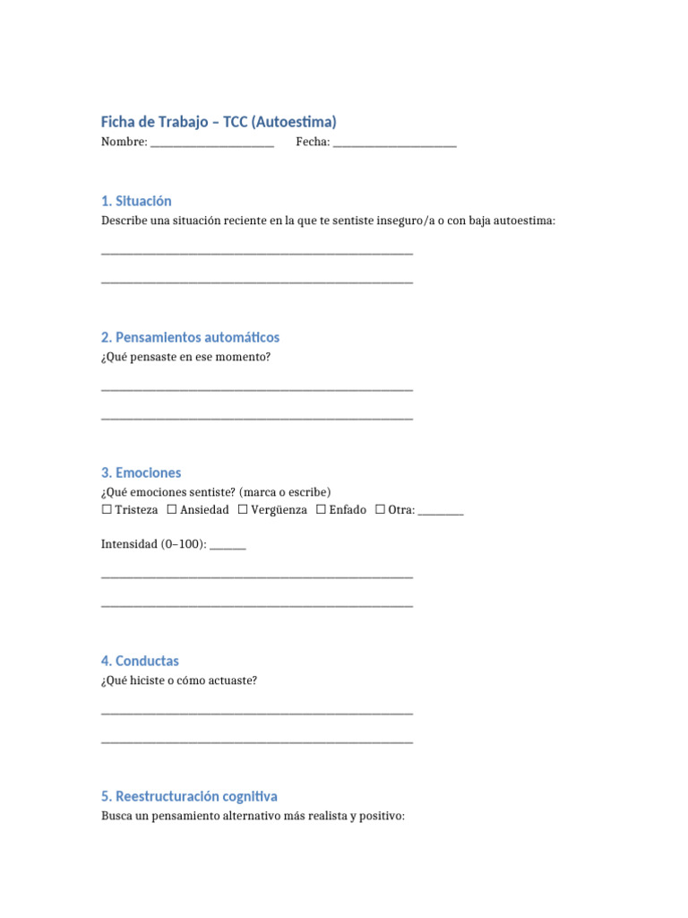 Ficha de Trabajo sobre Autoestima | PDF