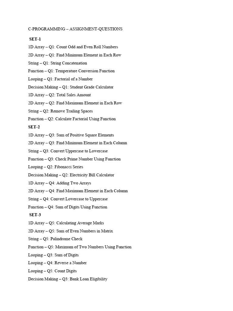C Programming Assignment Questions Set 1-3 | PDF | Fahrenheit | Integer ...