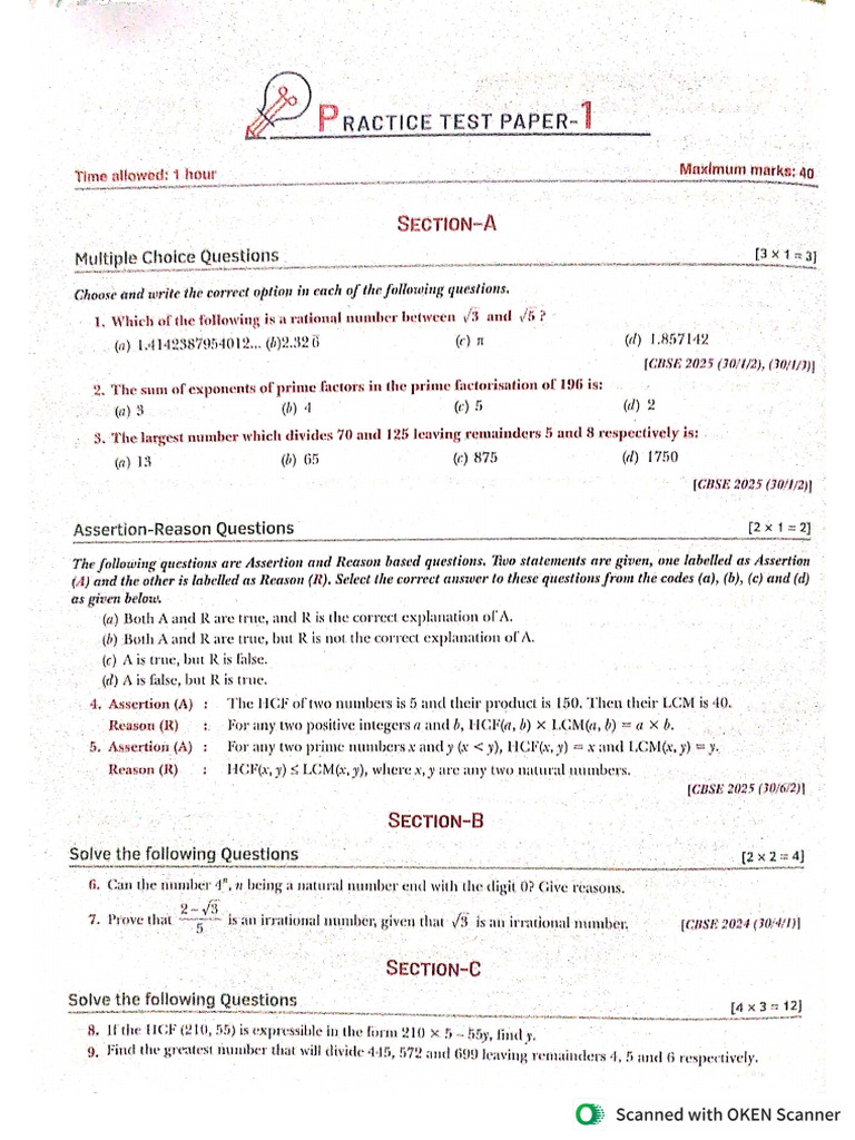 Maths Practice Set of Chapter 1 | PDF