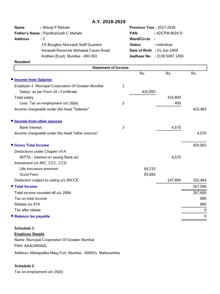 Statement of Total Income 2018 | PDF | Public Finance | Taxation