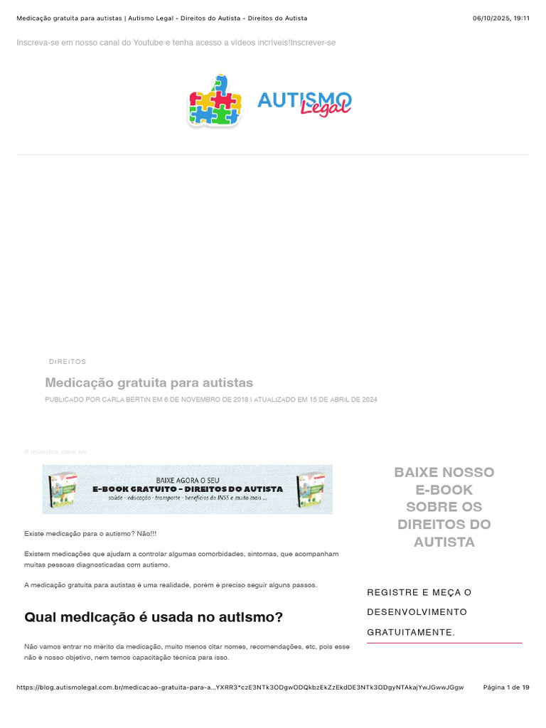 Medicação Gratuita para Autistas: Guia | PDF | Autismo | Receita médica