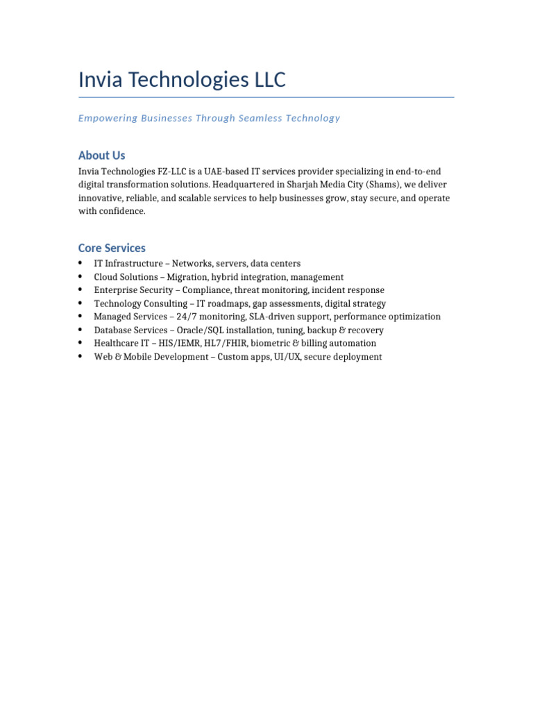 Invia Technologies Company Profile | PDF