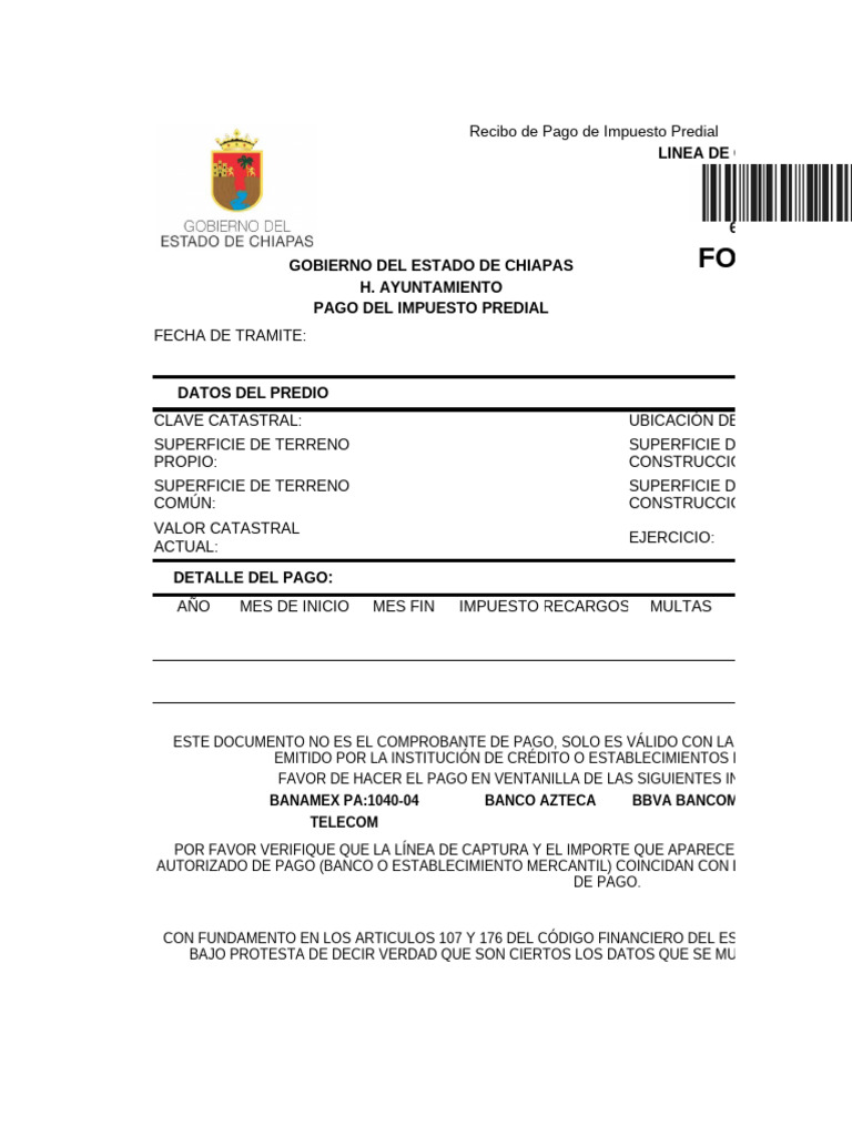 Recibo de Pago de Impuesto Predial | PDF