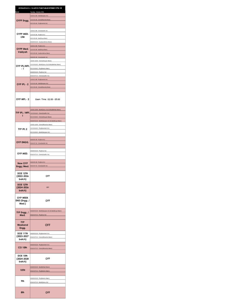Time Table - October 07th, 2025 | PDF
