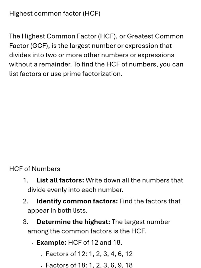 Understanding Highest Common Factor | PDF