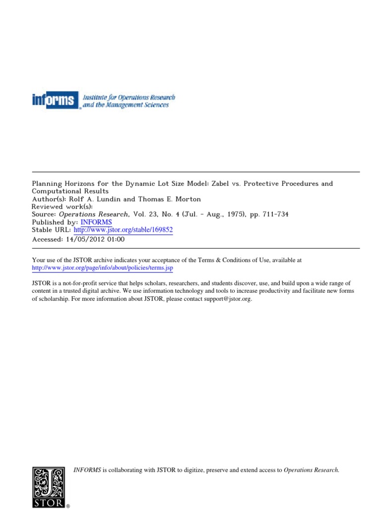 Dynamic Lot Size Model Planning Horizons | PDF | Mathematical ...
