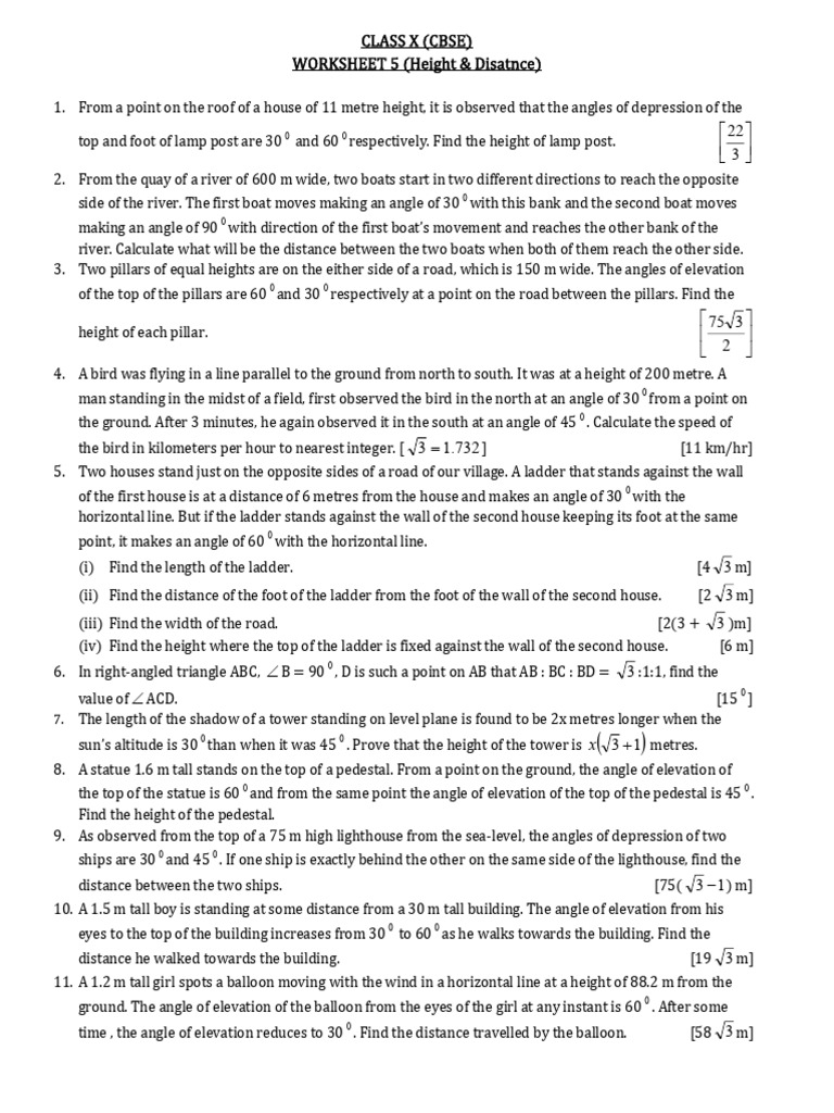 Class X Height & Distance Worksheet | PDF | Length | Balloon (Aeronautics)