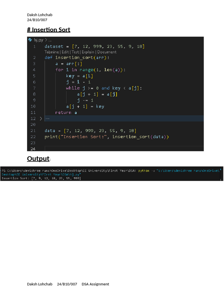 DSA Assignment: Sorting Algorithms | PDF